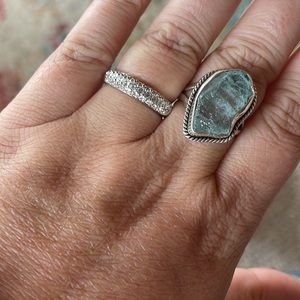 AUTH EUC SWAROVSKI CRYSTAL PAVE SILVER RING SZ 7